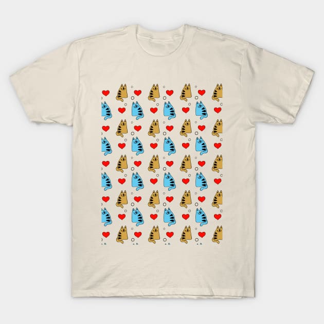 Cat in love pattern T-Shirt by Frenzy Fox